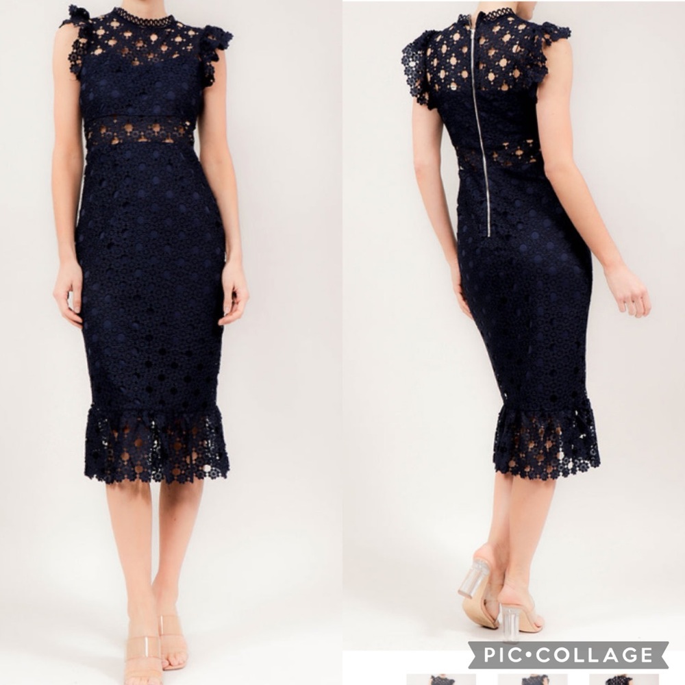 crochet midi  dress black size L